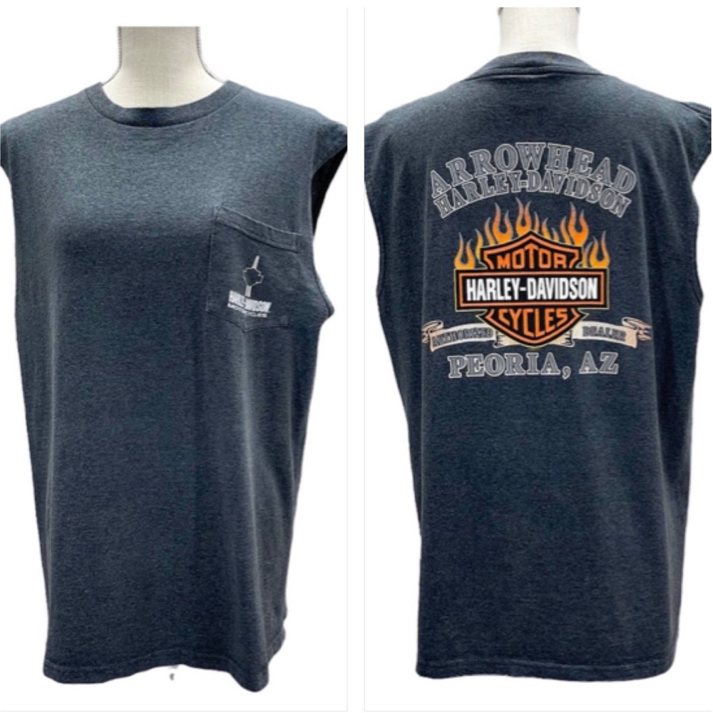 HARLEY-DAVIDSON Gray Men’s/Unisex Pocket Muscle Tank Top Size Large